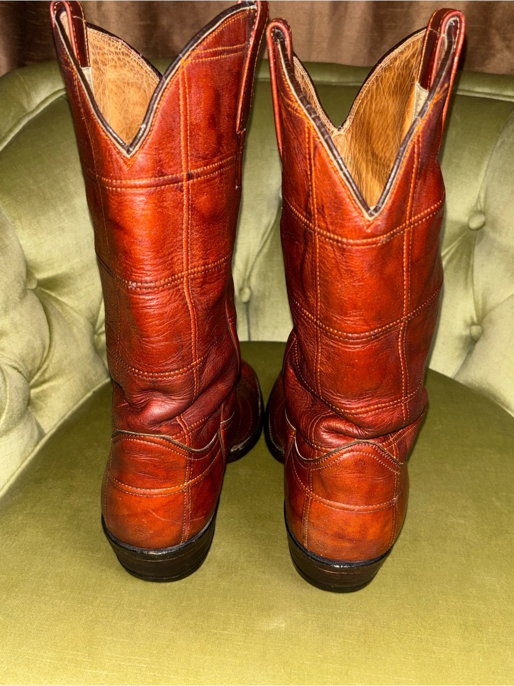 Luskeys Mens Size 10.5 D Brown Leather patchwork Western Cowboy Boots - Picture 4 of 11